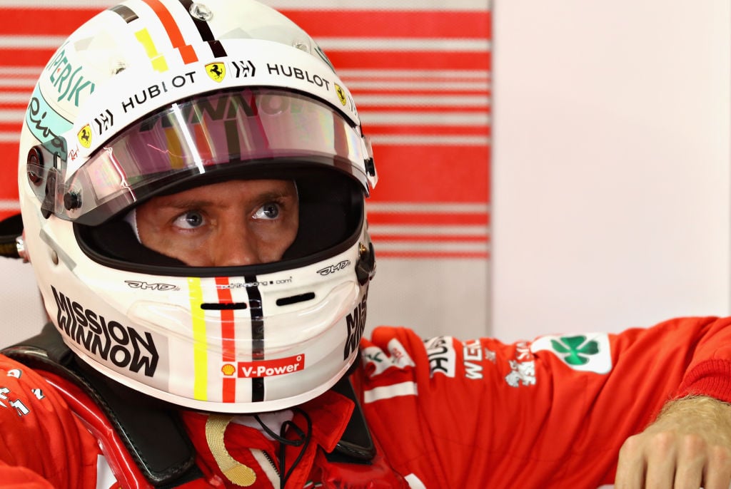 Sebastian Vettelin kypärä Ferrarilla vuonna 2018. Kuva: Getty Images