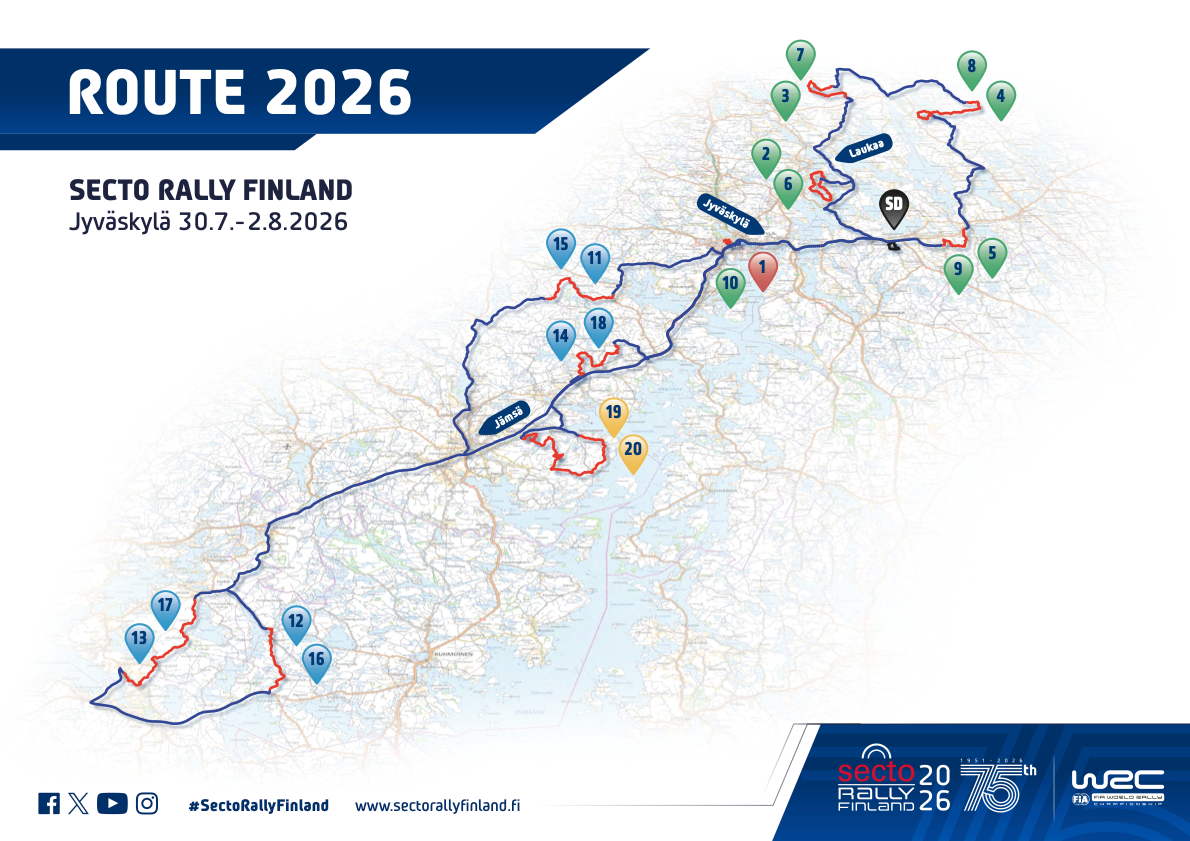 Suomen MM-ralli 2026: Reittikartta vuonna 2026.